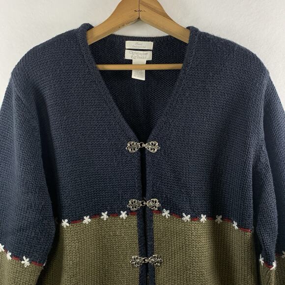 Vintage Womens Hand Embroidered Cardigan Sweater Sz L Cottage Nordic Cabin Folk - Picture 2 of 12